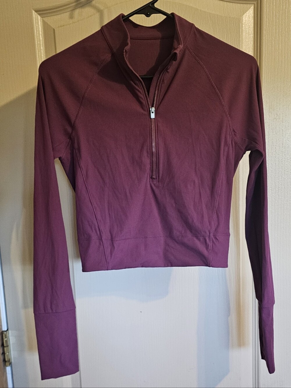 Stori Elevate Half Zip Fitted Long Sleeve Cropped Athletic Top With Thumb Holes